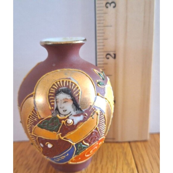 VTG MCM Satsuma Moriage Hand Painted Ashtray And Minature Bud Vase from Japan - Picture 3 of 11